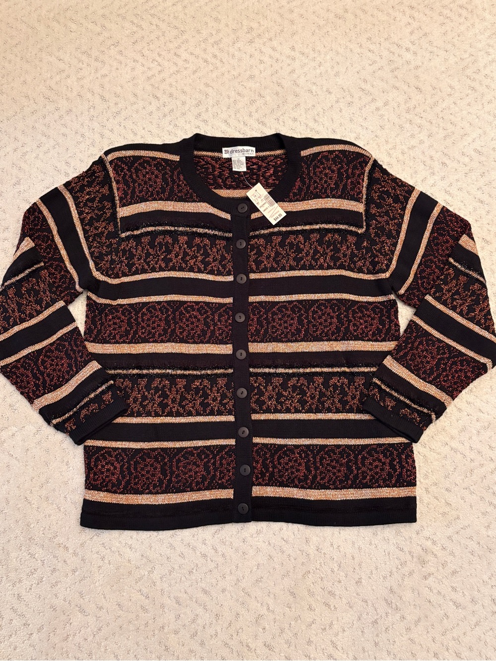 Dressbarn Shimmery Metallic Cardigan Sweater NEW Size 1X Black Copper Gold Fall